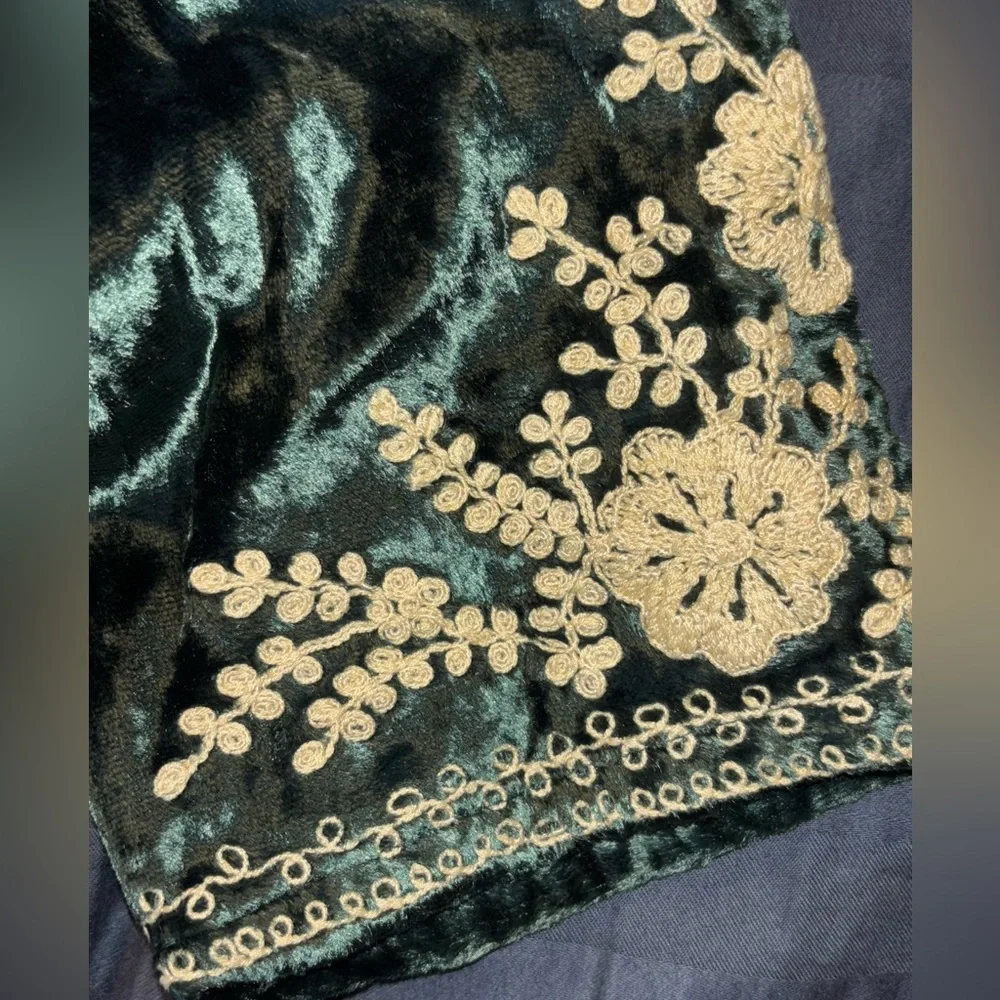Soft Surroundings Top Women Green Large Velvet Embroidered India Whimsigoth Boho - Picture 5 of 6